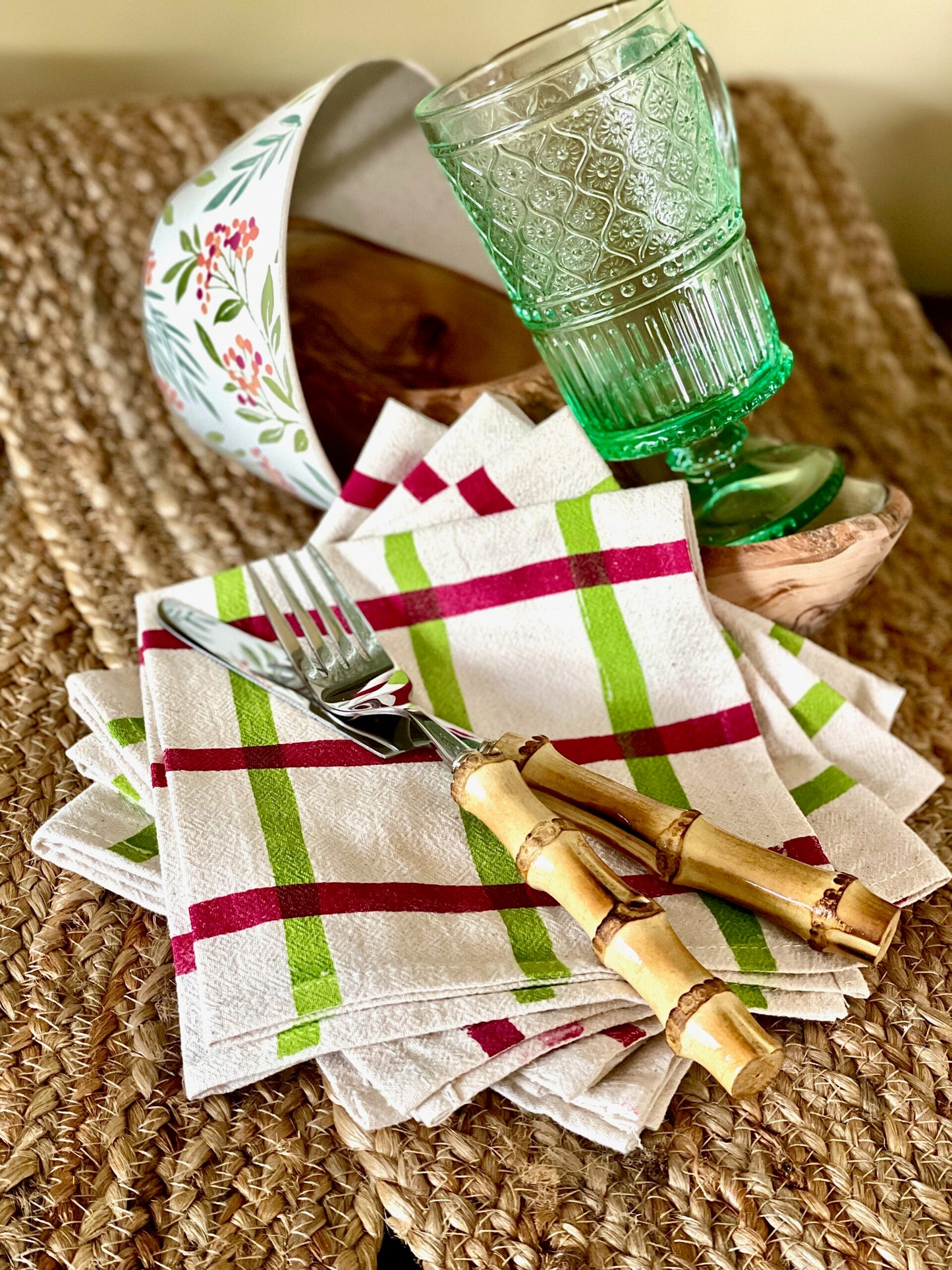 Hand Printed Plaid Napkins (Set of 4)