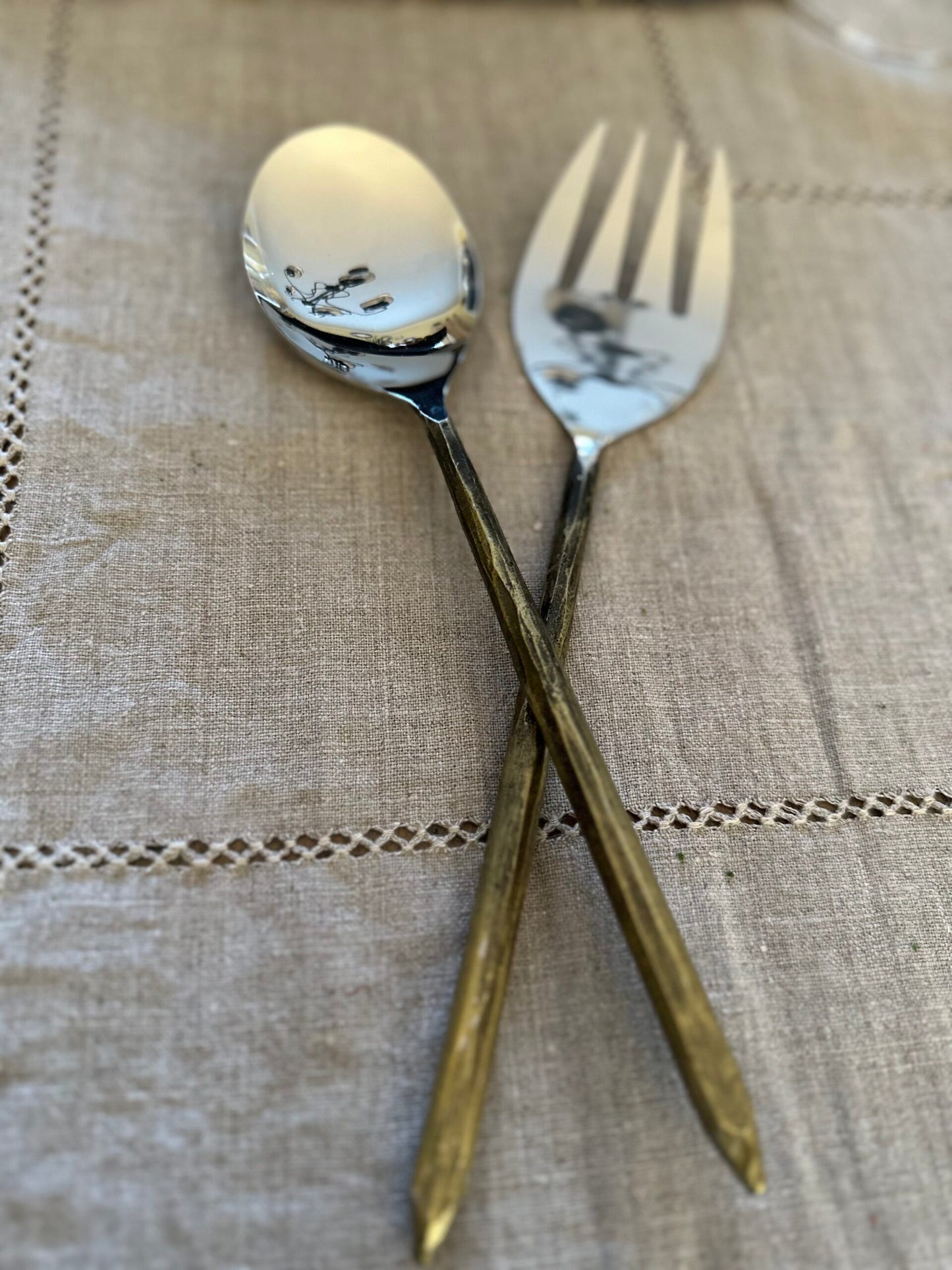 Set of Gold & Metal Serving Fork & Spoon (Only Available in Collection)