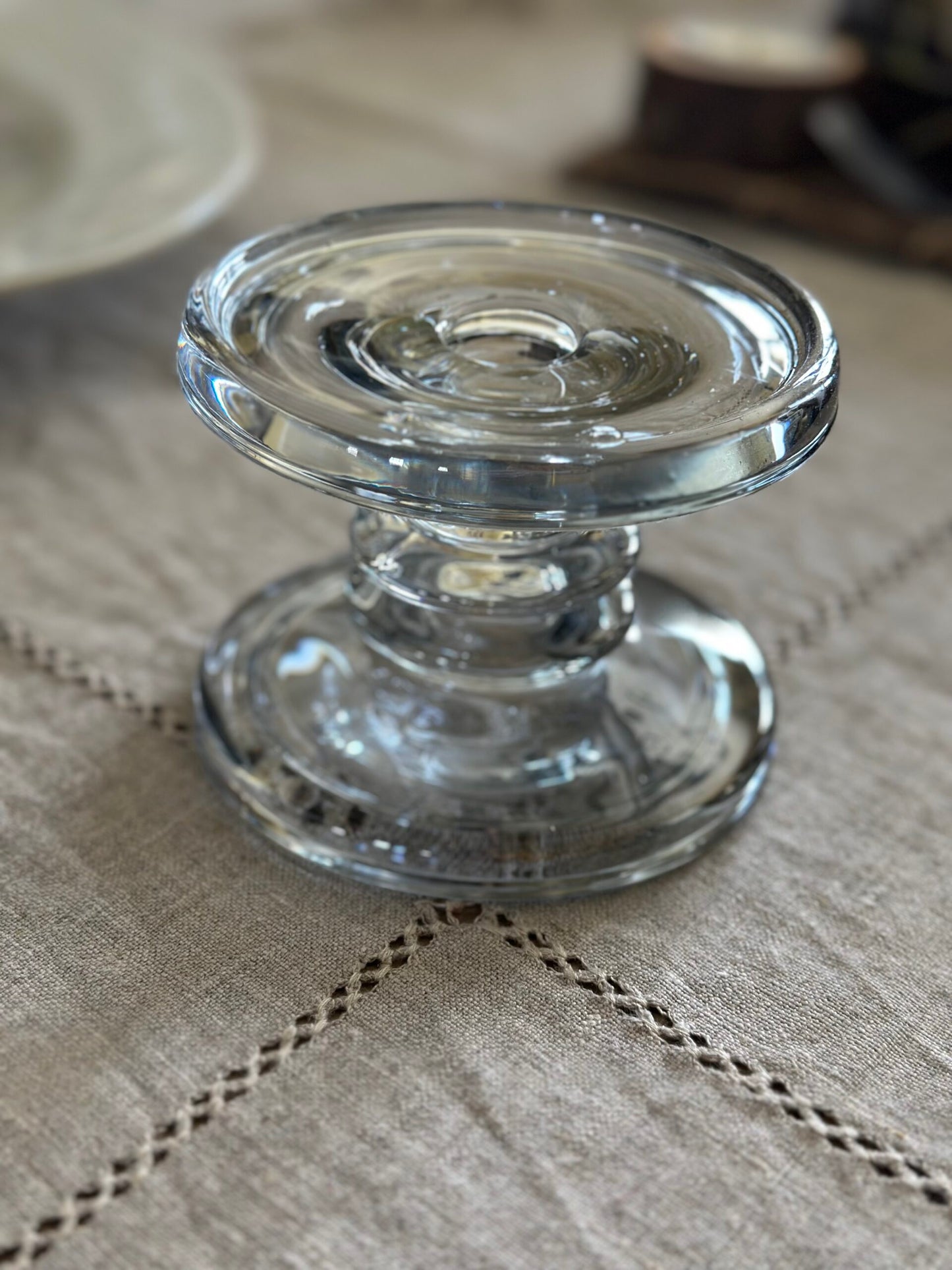Thick Clear Glass Candle Stands (Set of 2)