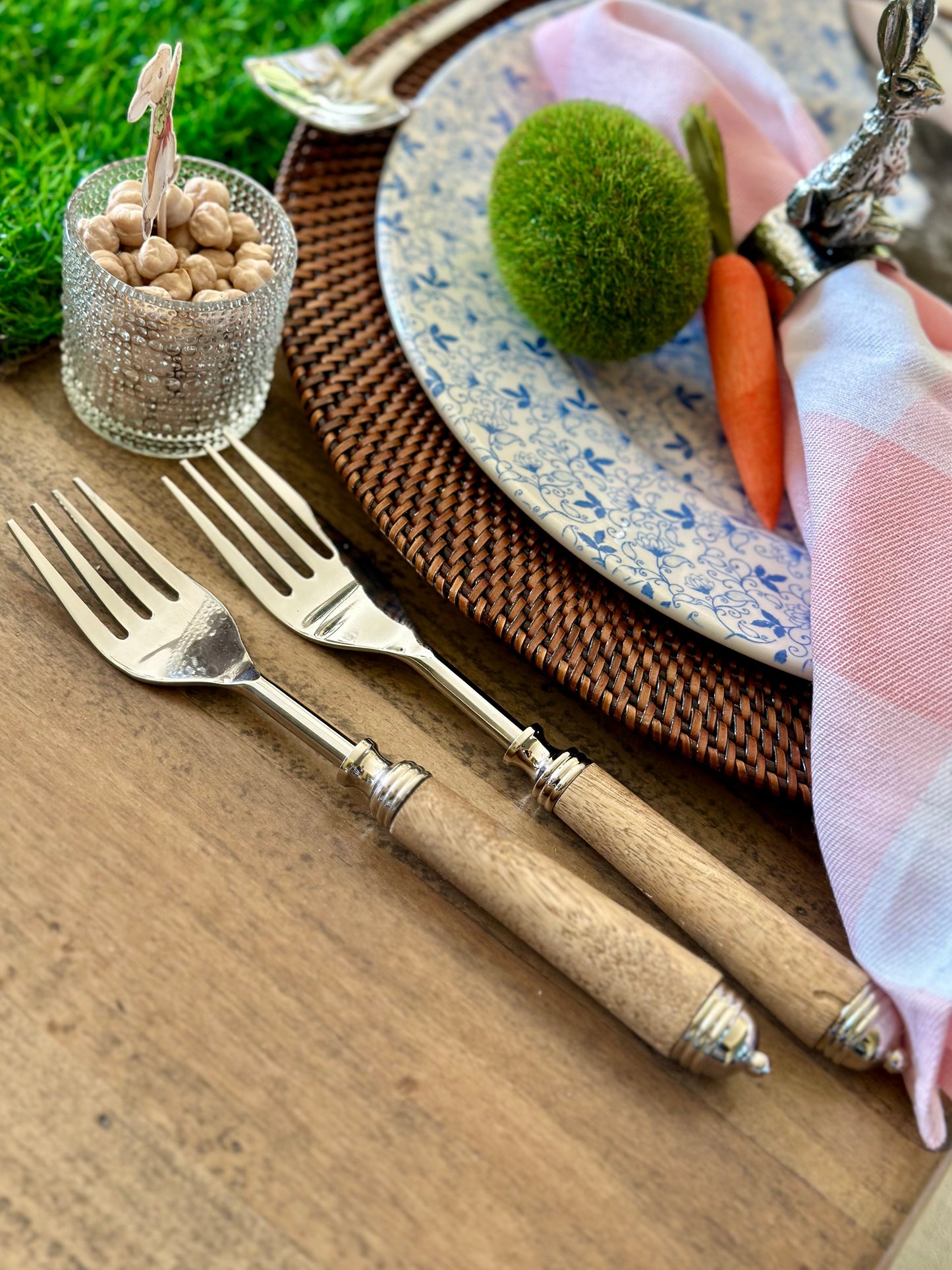 Natural Wood Handle Flatware Place Setting