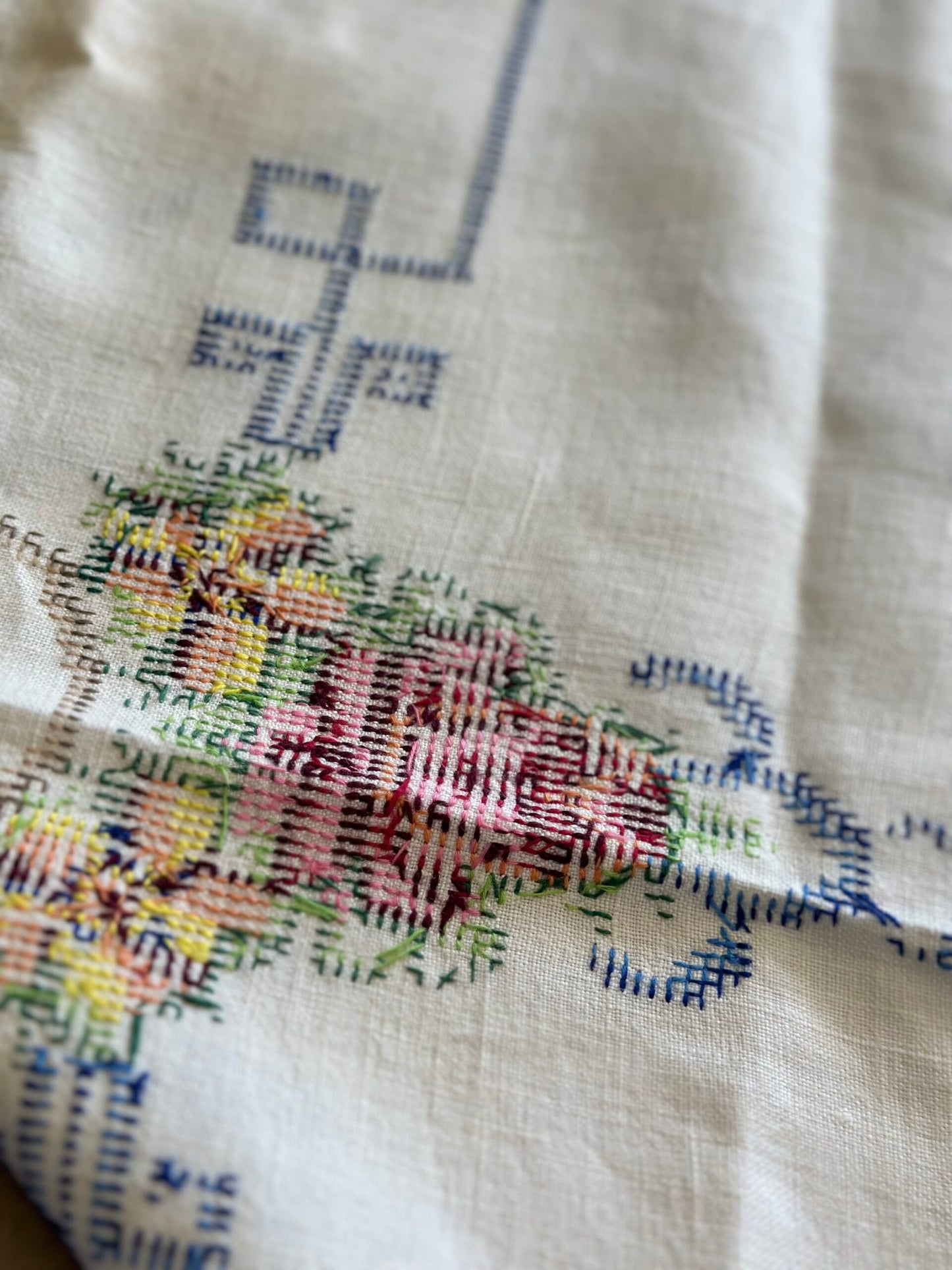 Vintage Hand Emb'd Floral Table Cloth & Napkins