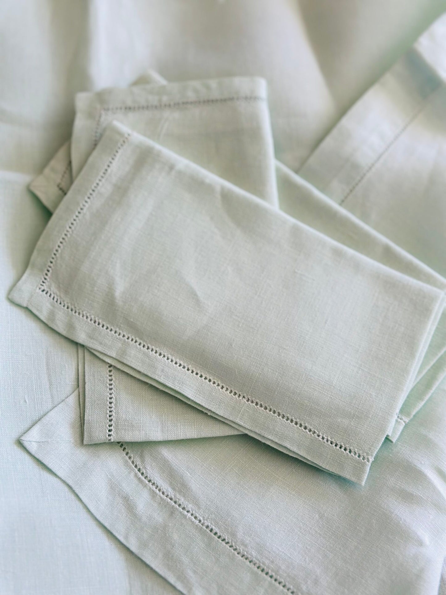 Vintage Green Linen Tablecloth w/4 Napkins