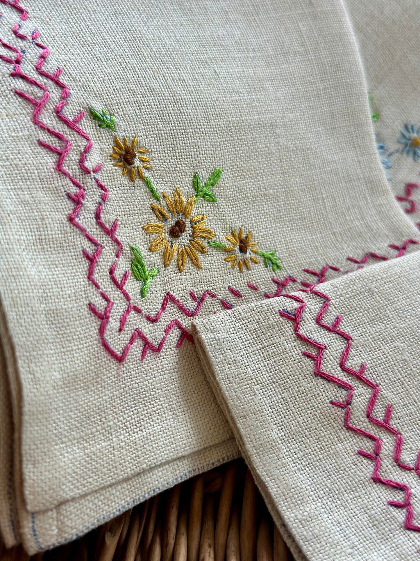 Vintage Linen 10" Hand Embroidered Napkins