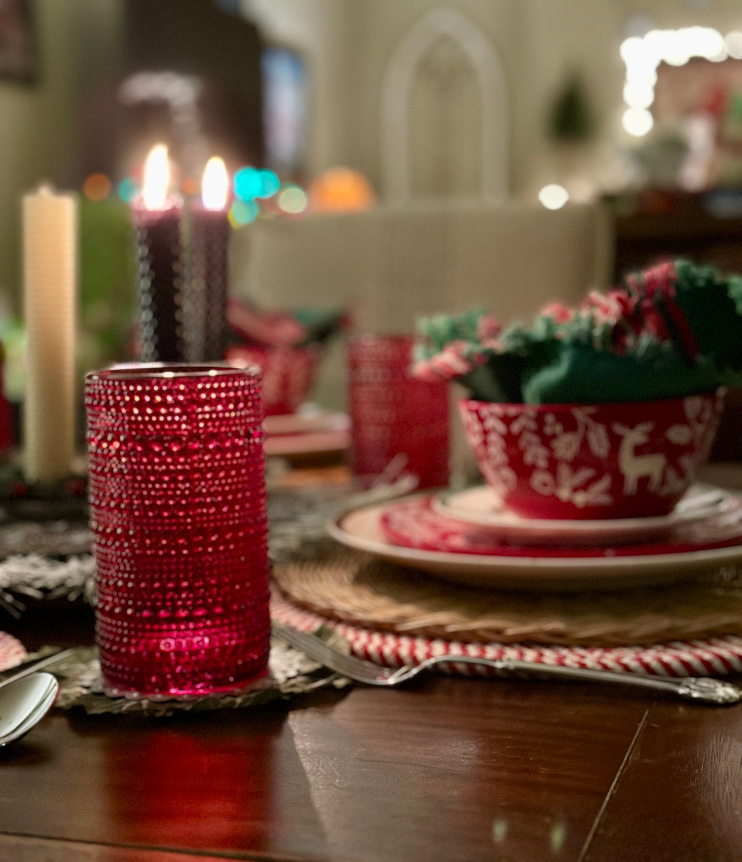 Red Hobnail Drinking Glasses Set of 6