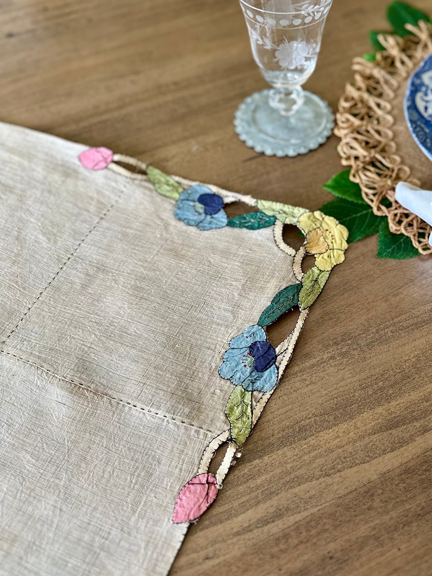 Linen Square Hand Applique 34" Square
