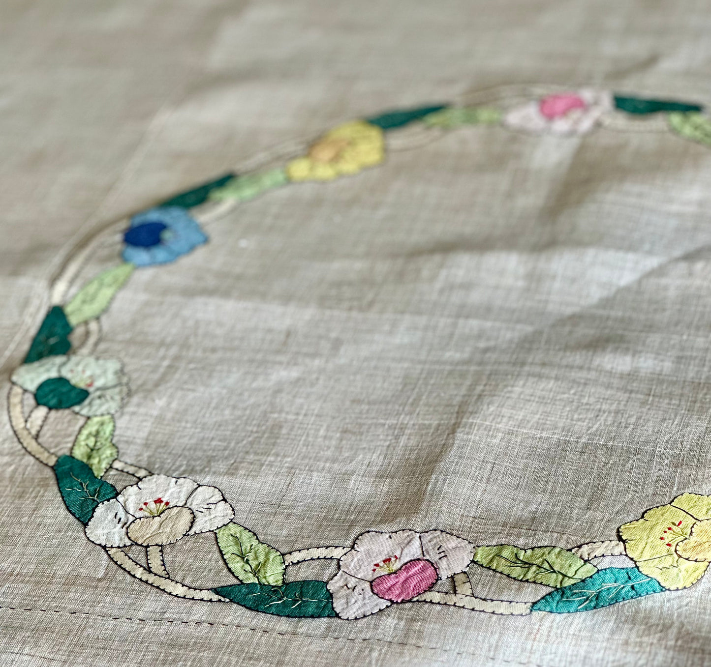 Linen Square Hand Applique 34" Square