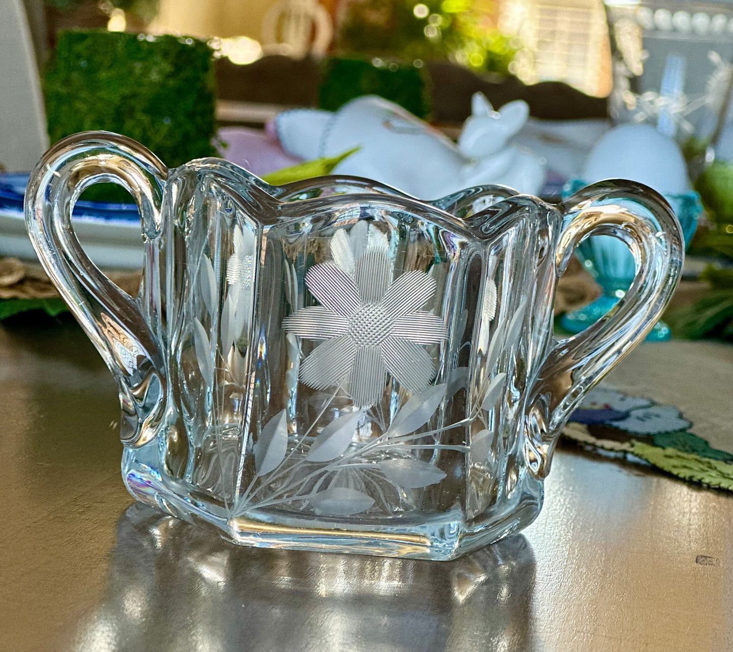 Vintage Cut Glass Sugar & Creamer