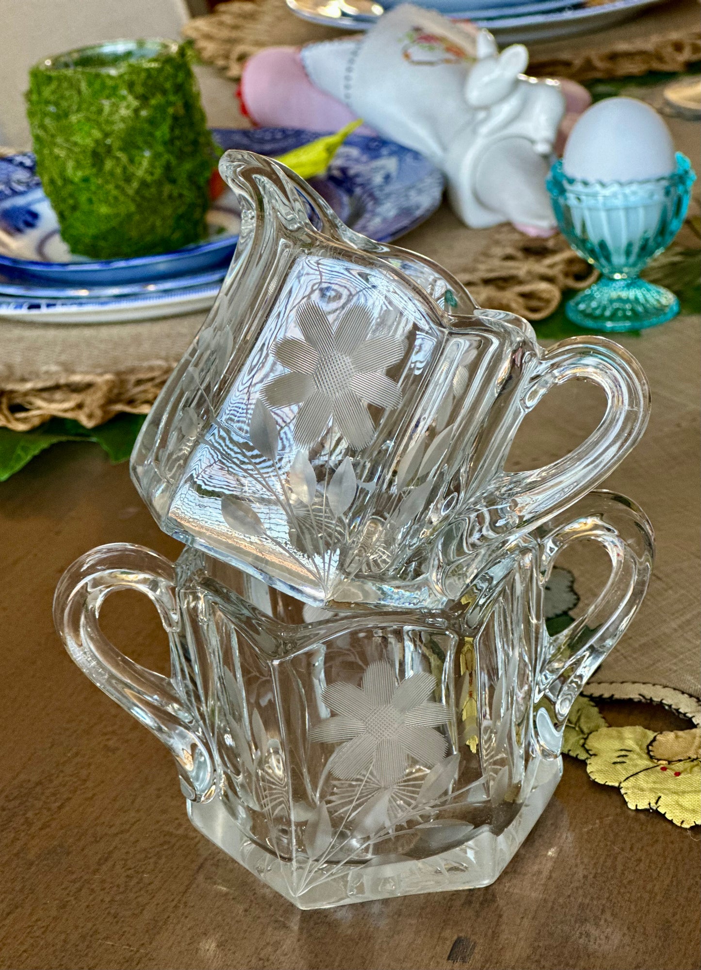 Vintage Cut Glass Sugar & Creamer