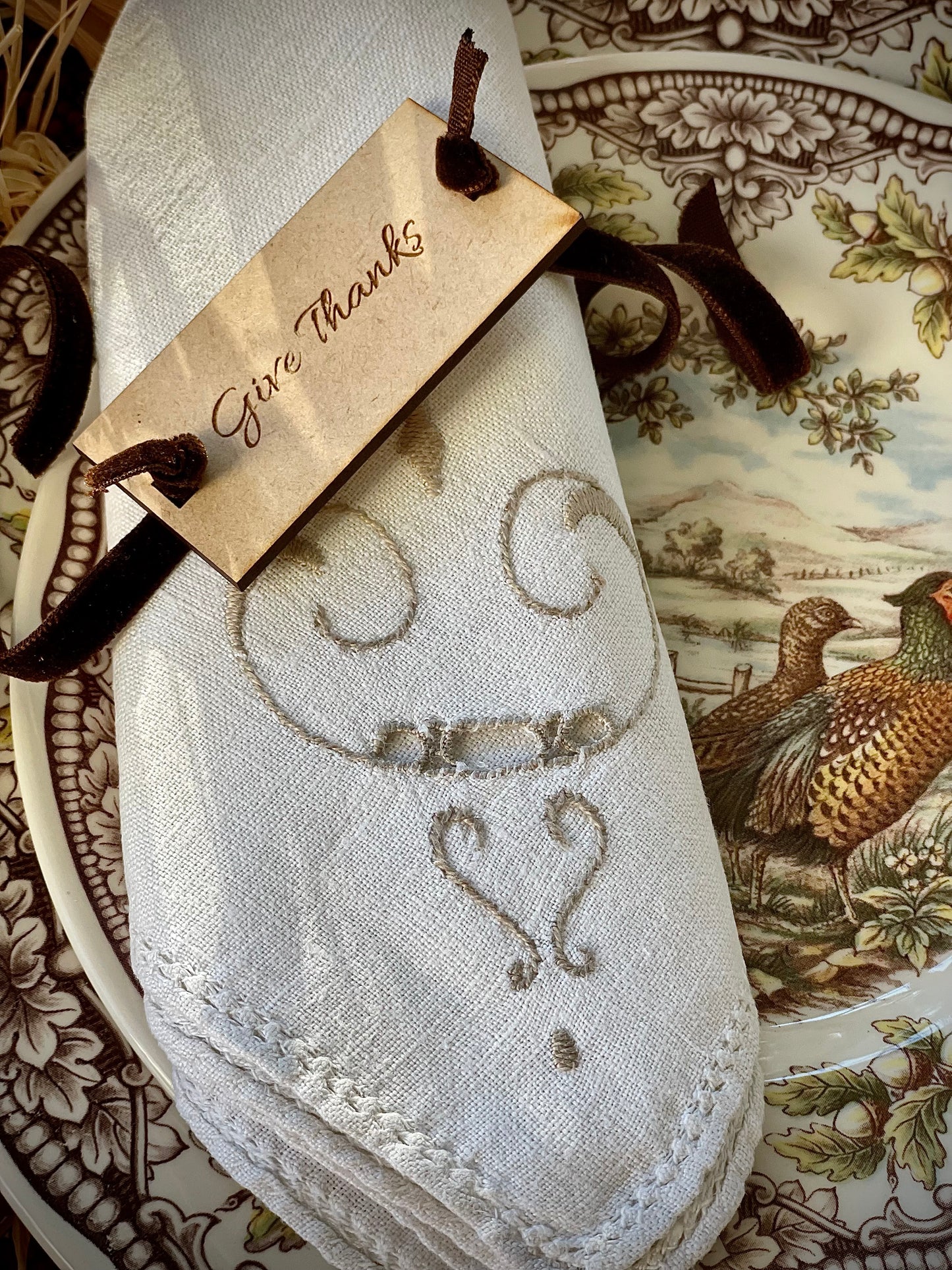 Give Thanks Wood Tie Napkin Rings