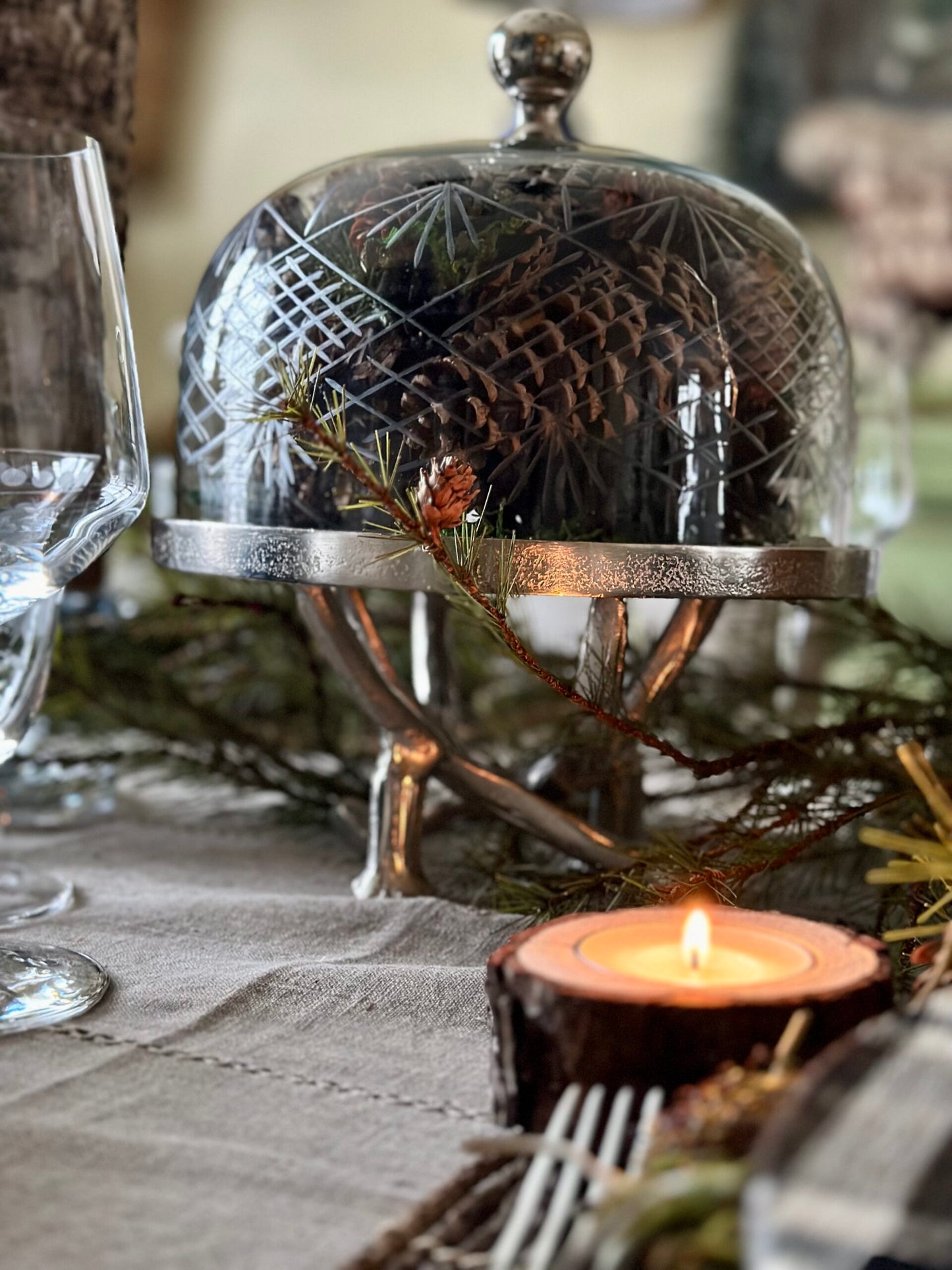 Etched Glass Antler Cloche (Only available in Collection)