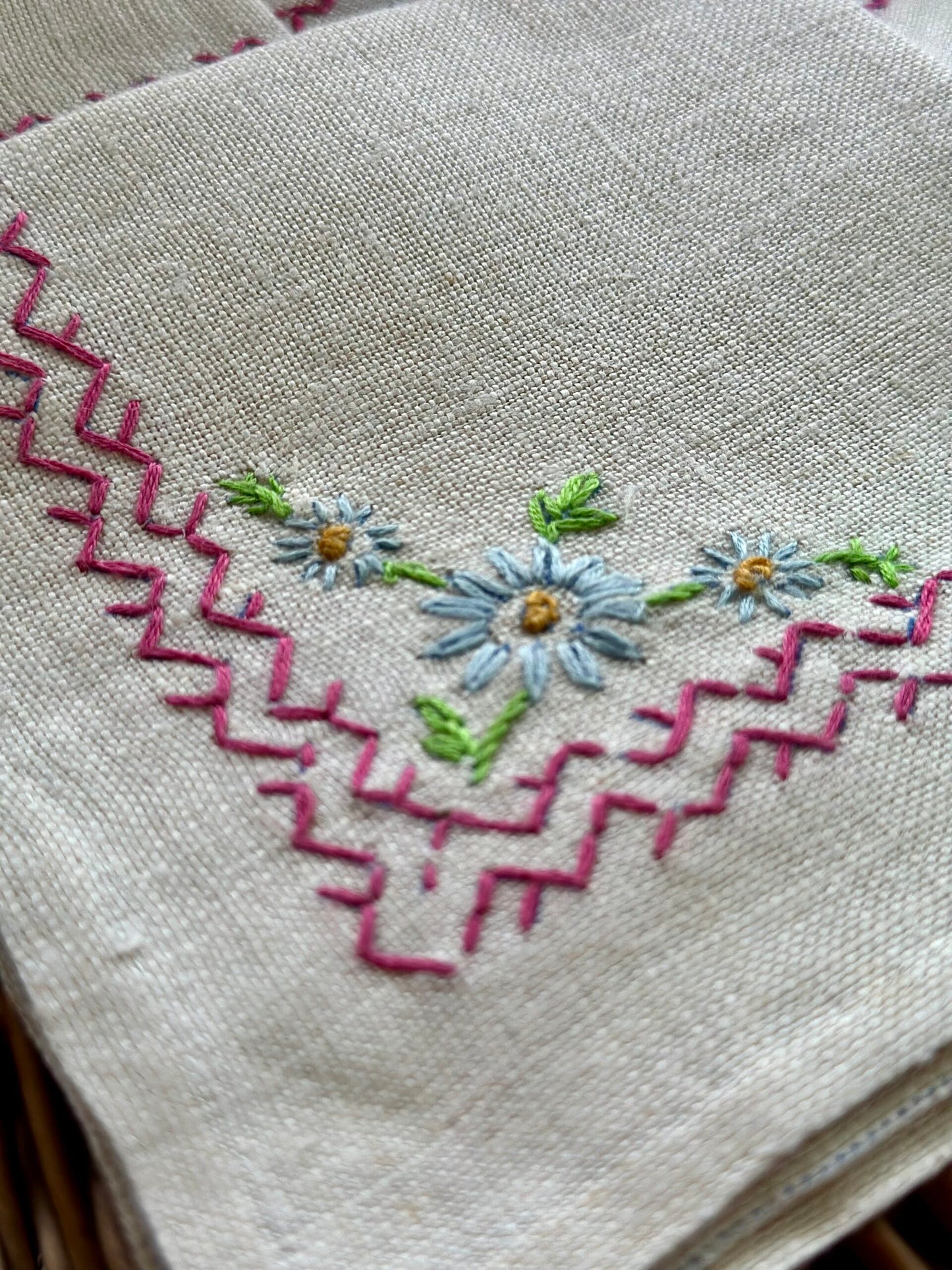 Vintage Linen 10" Hand Embroidered Napkins